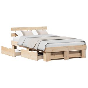 vidaXL Bedframe met hoofdeinde Bruin 135 x 190 cm Massief grenenhout