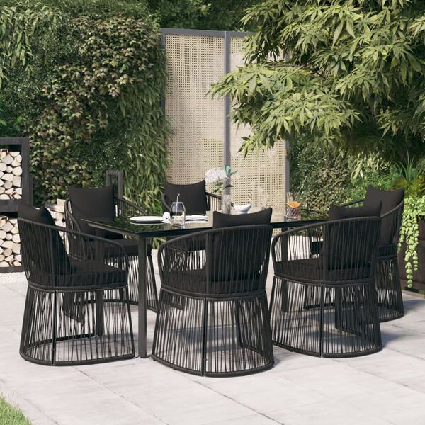vidaXL 7-delige Tuinset met kussens PVC-rattan zwart