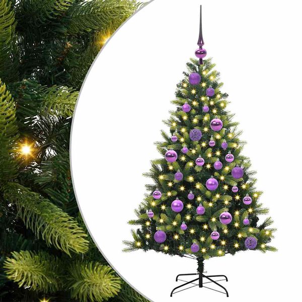 vidaXL Kunstkerstboom met scharnier 150 LEDs Groen 120 cm PVC en PE