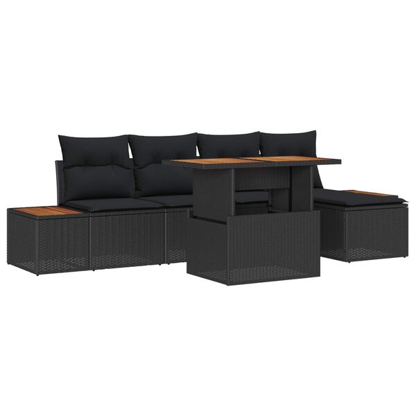 vidaXL Tuin Sofa Set met opslag 6 pcs Zwart Poly riet