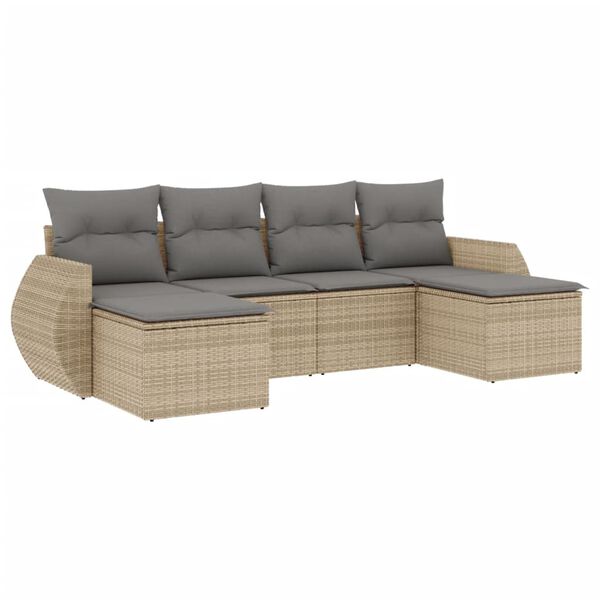 vidaXL 6-delige Loungeset met kussens poly rattan beige