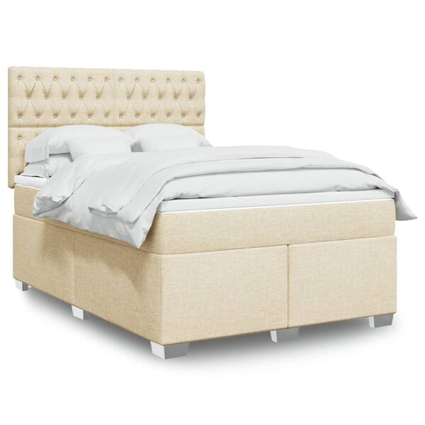 vidaXL Boxspring met matras stof cr&egrave;mekleurig 140x190 cm