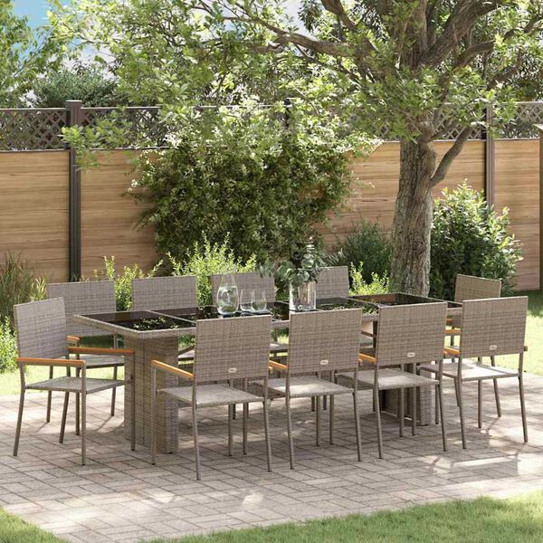 vidaXL Tuin eettafelset 11 pcs Grijs poly rattan