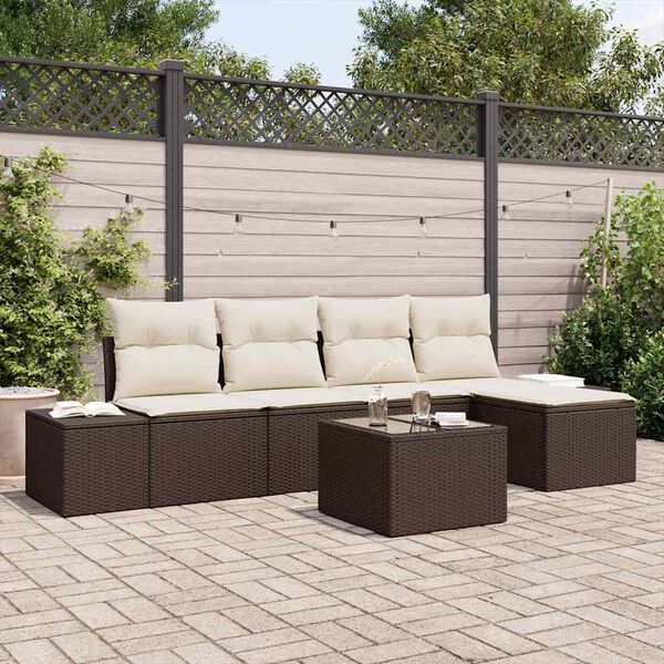 vidaXL Tuin Sofa Set met kussen 6 pcs Bruin poly rattan