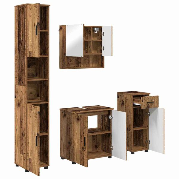 vidaXL Badkamermeubelset met lade 4 pcs Oud Hout Bewerkt hout & Metaal