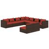vidaXL 9-delige Loungeset met kussens poly rattan bruin