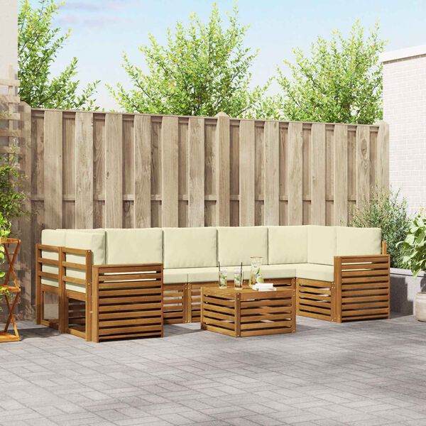 vidaXL Sofa-Sets 8 pcs Natuurlijk en Cr&egrave;me Massief Acaciahout