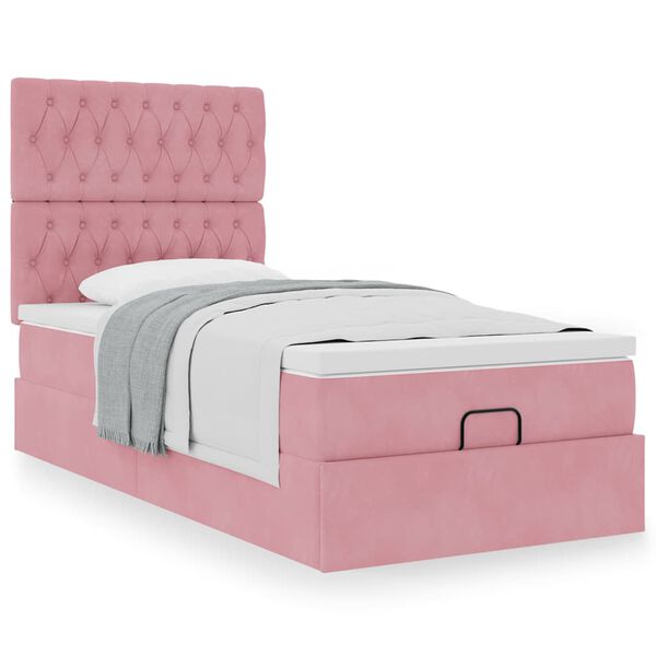 vidaXL Ottoman bed met matrassen 90x200cm fluweel roze