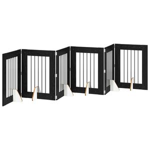 vidaXL Opvouwbaar hondenhek met standaards 6 st Zwart eiken 362 cm