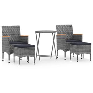 vidaXL 5-delige Bistroset poly rattan en gehard glas grijs