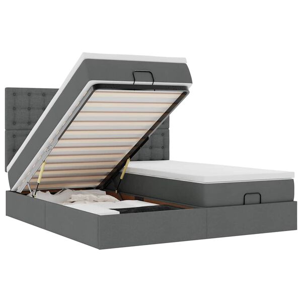 vidaXL Ottoman bed met matrassen 200x200cm stof donkergrijs