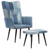 vidaXL Fauteuil met voetensteun patchwork canvas blauw denim