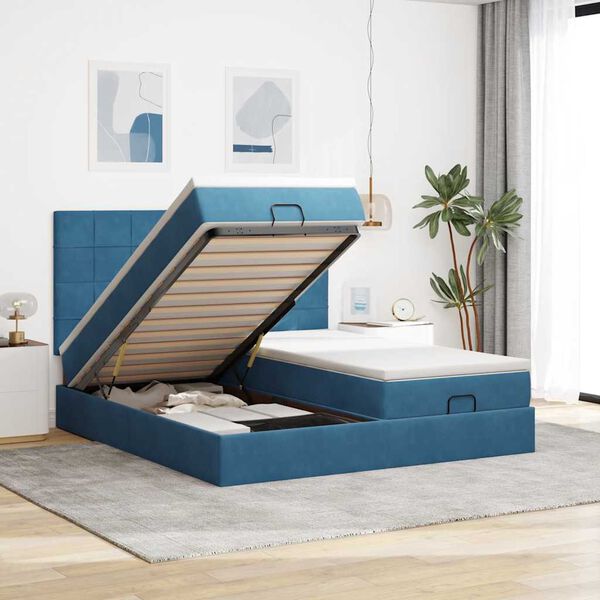 vidaXL Ottoman bed met matrassen 200x200cm fluweel donkerblauw