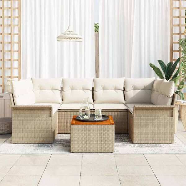 vidaXL Tuinbankenset met opslag 7 pcs Beige en Cr&egrave;me poly rattan