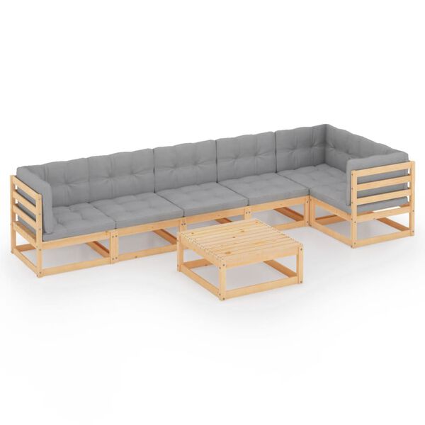 vidaXL 7-delige Loungeset met kussens massief grenenhout