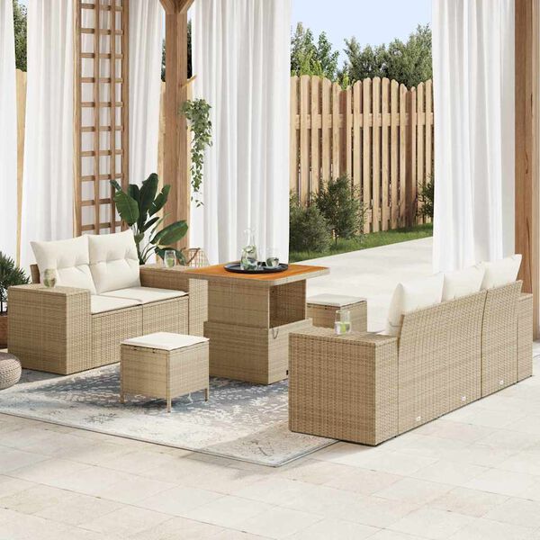vidaXL Tuin Sofa Set met kussen 8 pcs Beige en Cr&egrave;me Poly Rattan