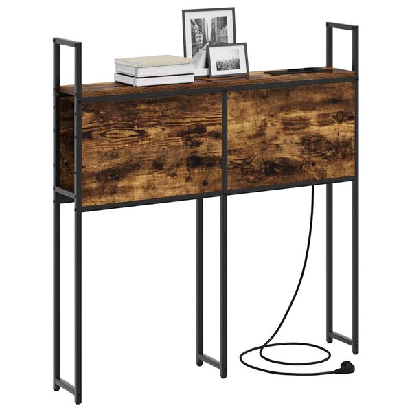 vidaXL Opberghoofdbord met Oplaadstation Gerookt eiken 83 x 15 x 98 cm