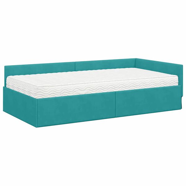vidaXL Hoekbedframe met Matras Anders 2 pcs Turquoise Fluweel