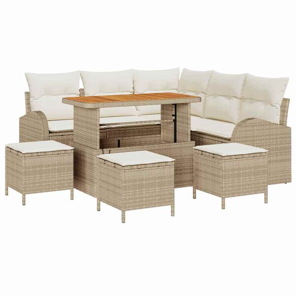 vidaXL Tuinbankenset met kussen 9 pcs Beige poly rattan