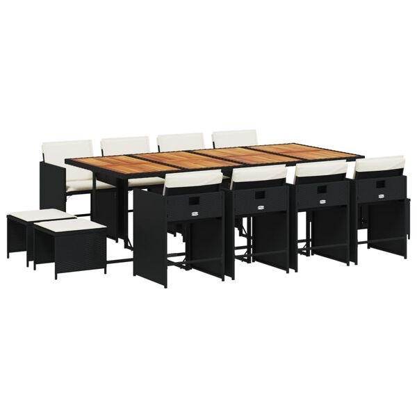 vidaXL 13-delige Tuinset met kussens poly rattan zwart