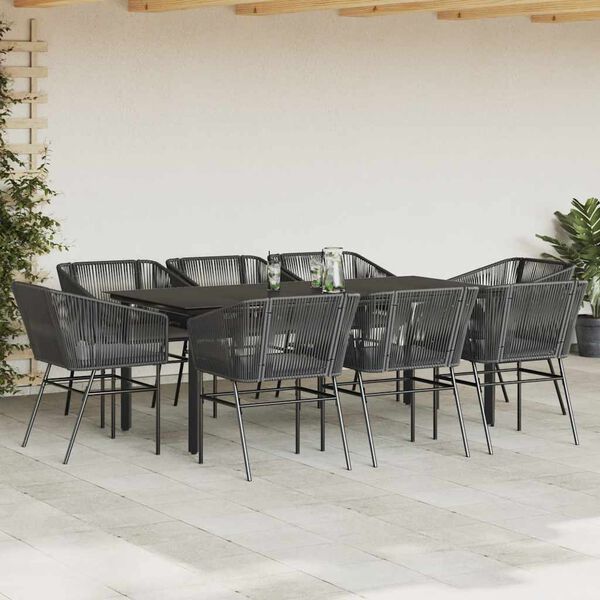vidaXL 9-delige Tuinset met kussens poly rattan glas zwart