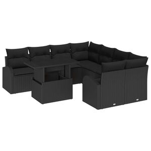 vidaXL Tuin Sofa Set met kussen met opslag 9 pcs Zwart Poly Rattan