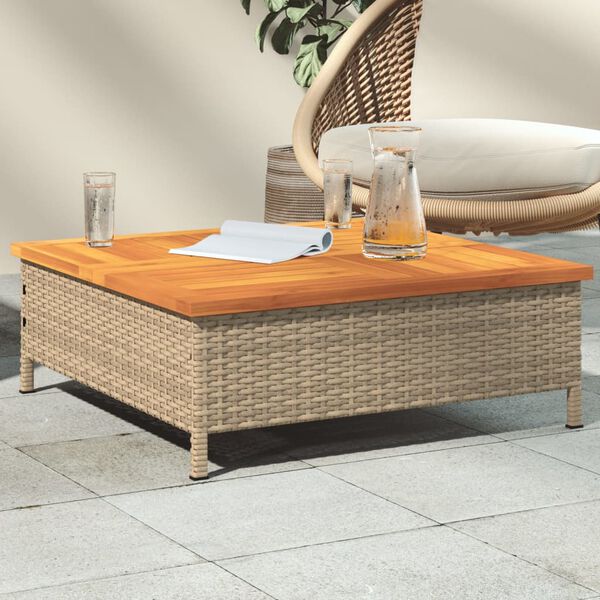vidaXL Tuintafel 70x70x25 cm poly rattan en acaciahout beige