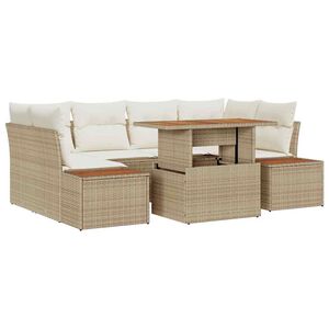 vidaXL Tuin Sofa Set met opslag 7 pcs Beige Poly riet