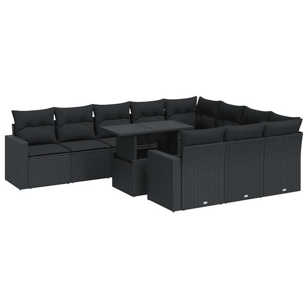 vidaXL 11-delige Loungeset met kussens poly rattan zwart