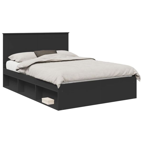 vidaXL Bedframe met hoofdeinde Zwart 140 x 200 cm Massief grenenhout