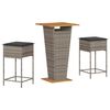 vidaXL 3-delige Tuinbarset met kussens poly rattan grijs