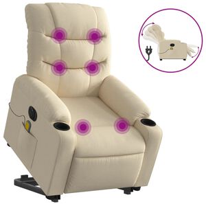 vidaXL Sta-op-massagestoel elektrisch verstelbaar stof cr&egrave;mekleurig