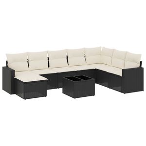 vidaXL 9-delige Loungeset met kussens poly rattan zwart