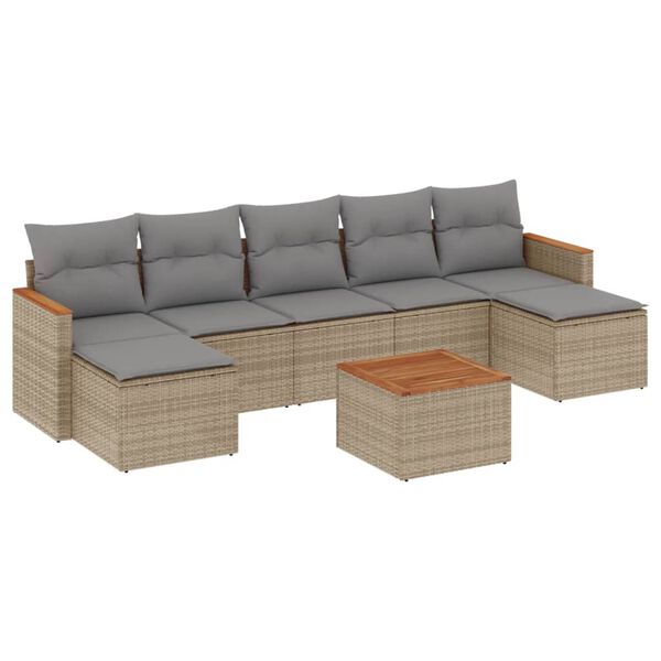 vidaXL 8-delige Loungeset met kussens poly rattan beige