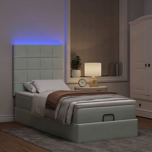 vidaXL Ottoman bed met matrassen en LED's 80x200cm fluweel lichtgrijs