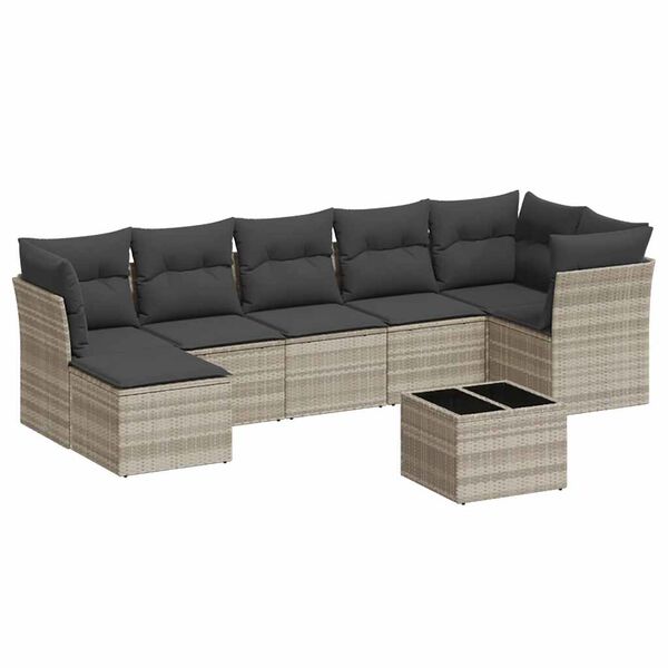 vidaXL 8-delige Loungeset met kussens poly rattan lichtgrijs