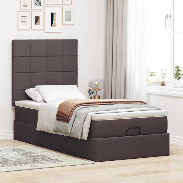 vidaXL Ottoman bed met matras en LED's 100x200cm stof donkerbruin
