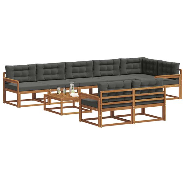 vidaXL Buiten bankenset met kussen 9 pcs Natuurlijk en Antraciet