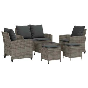 vidaXL 6-delige Loungeset met kussens poly rattan grijs
