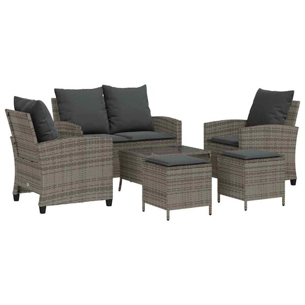 vidaXL 6-delige Loungeset met kussens poly rattan grijs