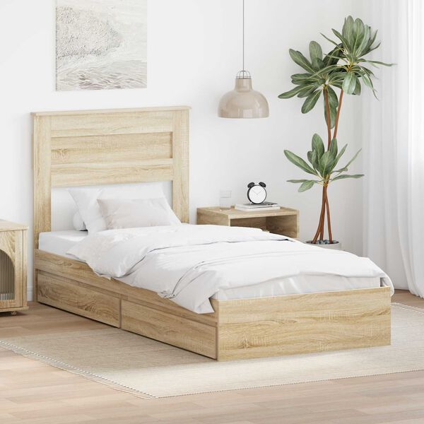 vidaXL Opslag bed met lade Sonoma Eiken 100 x 200 cm Bewerkt hout