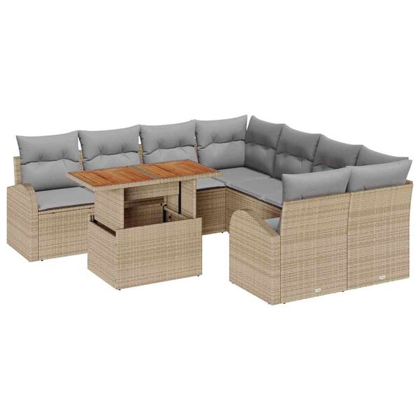 vidaXL Tuin Sofa Set met opslag 9 pcs Beige Poly riet