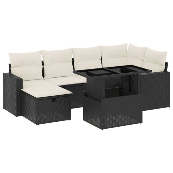 vidaXL 7-delige Loungeset met kussens poly rattan zwart