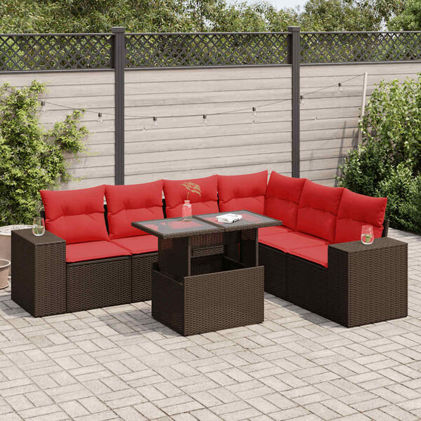 vidaXL 7-delige Loungeset met kussens poly rattan acacia bruin