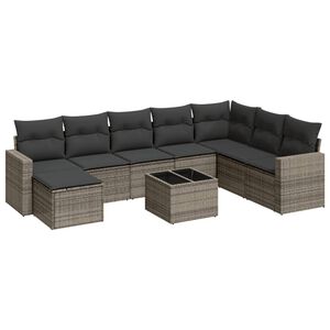 vidaXL 9-delige Loungeset met kussens poly rattan grijs
