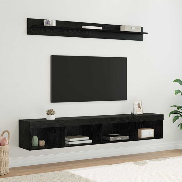 vidaXL TV Wandkast Set met LED 5 pcs Zwart Eiken Bewerkt hout