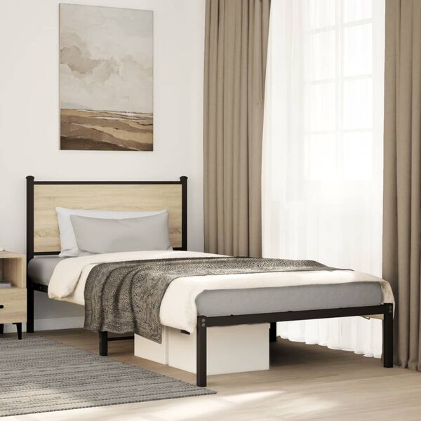 vidaXL Bedframe zonder matras metaal sonoma eikenkleurig 107x203 cm