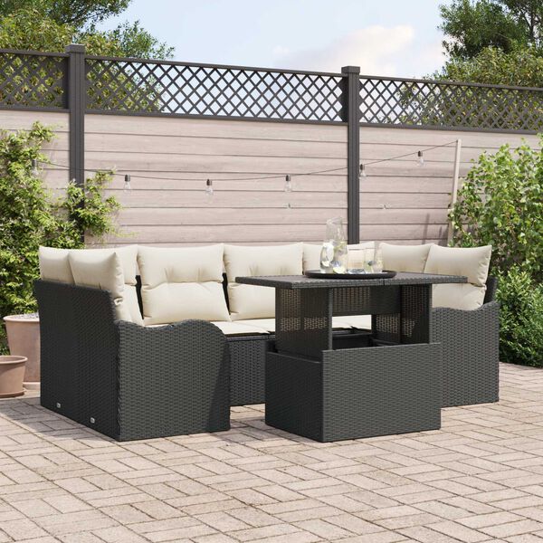 vidaXL Tuin Sofa Set met kussen met opslag 7 pcs Zwart Poly Rattan