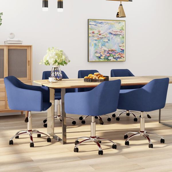 vidaXL Eetkamerstoelen draaibaar 6 st stof blauw