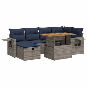 vidaXL 7-delige Loungeset met kussens poly rattan acacia zwart